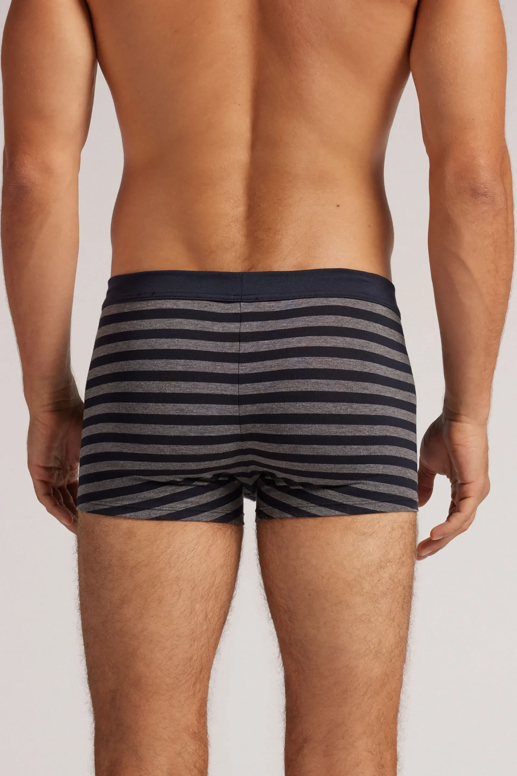 Boxer Cotone Superior Stampa Righe Blu Grigio
