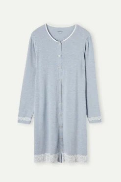 Camicia da Notte Aperta con Dettagli in Pizzo