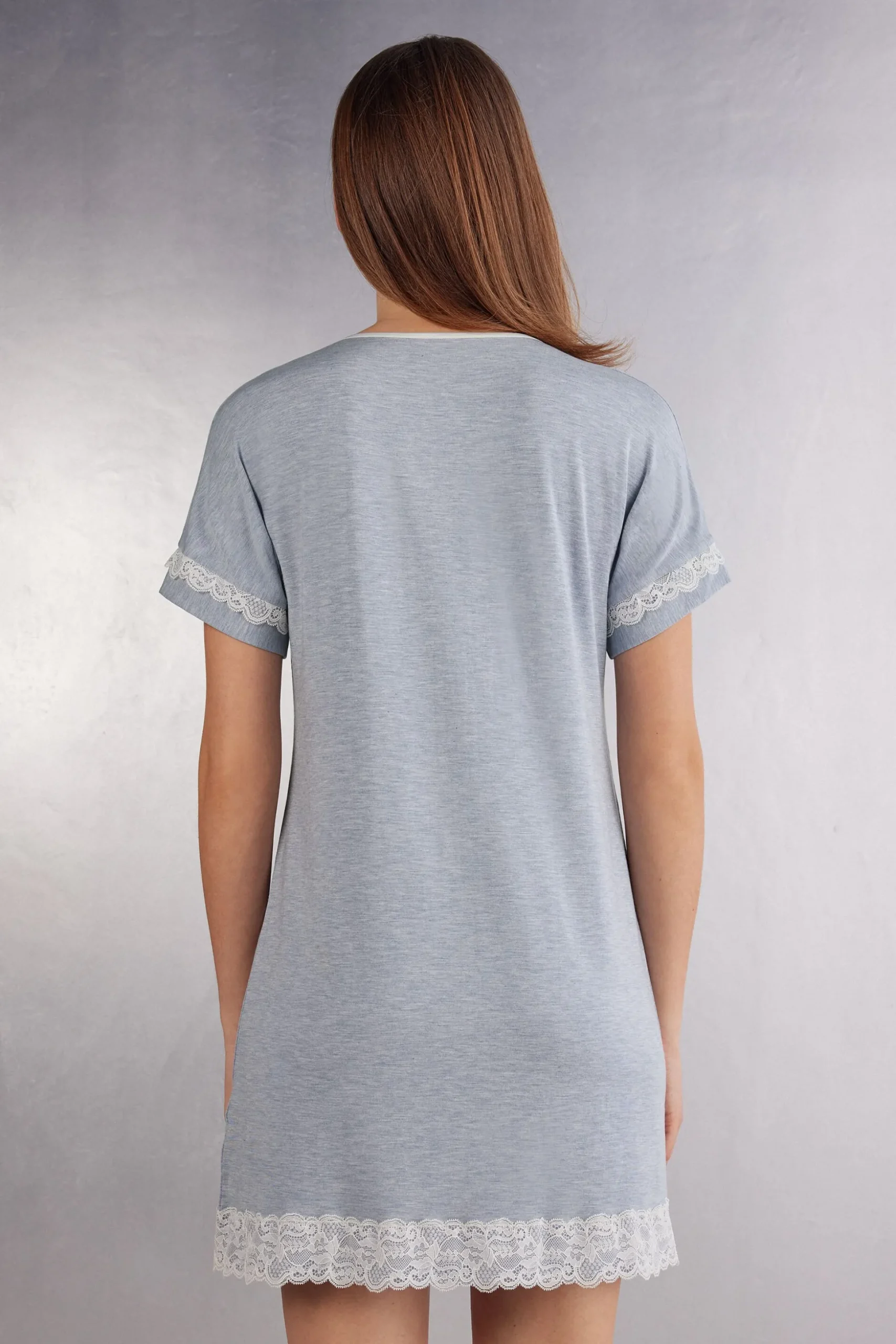 Camicia da Notte Aperta Davanti con Dettagli in Pizzo