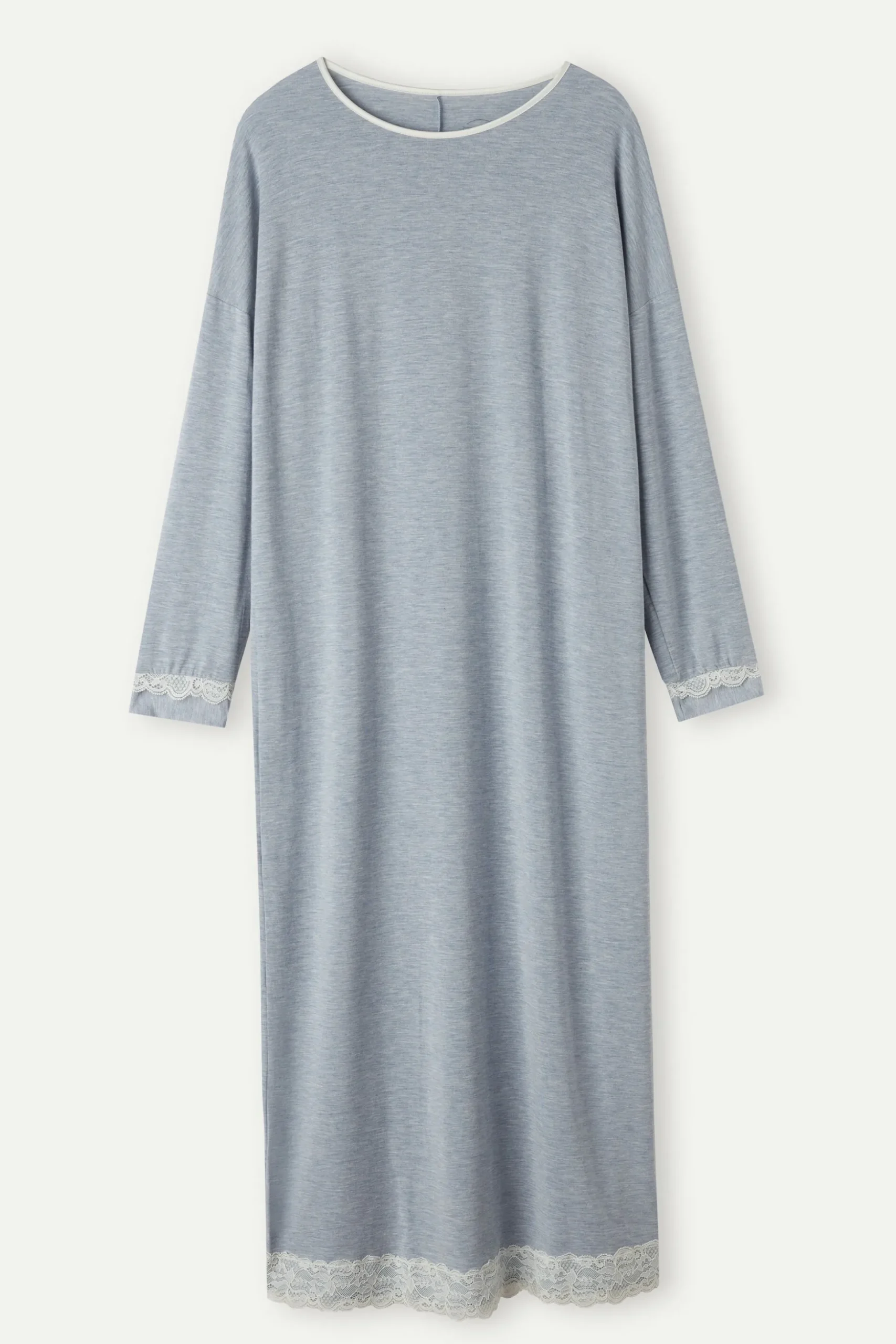 Camicia da Notte Lunga con Dettagli in Pizzo