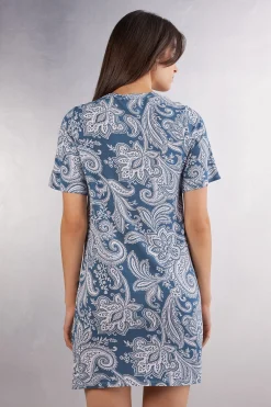 Camicia da Notte Manica Corta in Viscosa di Bamboo Flower Paisley