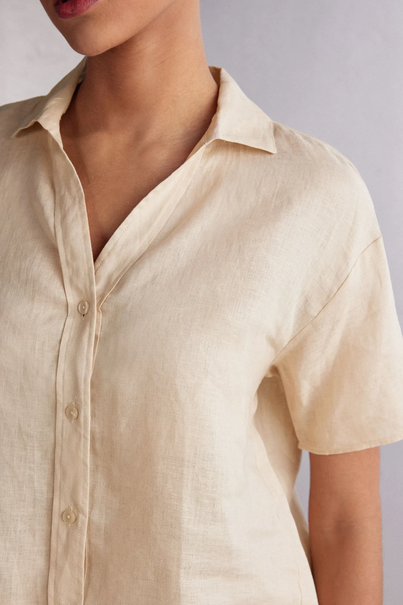 Camicia Manica Corta in Tela di Lino