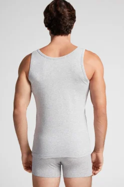 Canotta Smanicata con Collo Tondo in Cotone Superior Elasticizzato