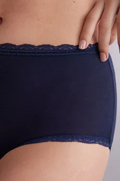 Culotte a Vita Alta in Cotone e Pizzo
