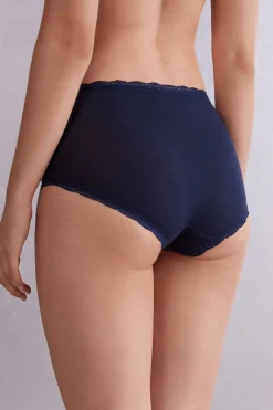 Culotte a Vita Alta in Cotone e Pizzo