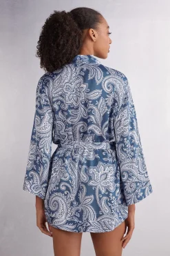 Kimono in Raso di Viscosa Flower Paisley