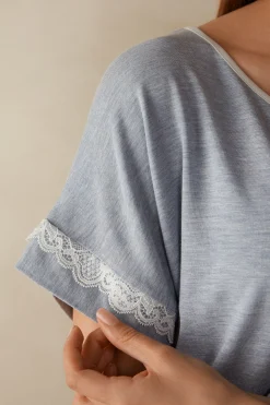 Maglia a Manica Corta in Modal Dettagli Pizzo