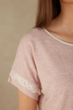 Maglia a Manica Corta in Modal Dettagli Pizzo
