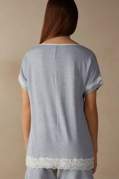 Maglia a Manica Corta in Modal Dettagli Pizzo