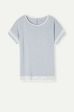 Maglia a Manica Corta in Modal Dettagli Pizzo