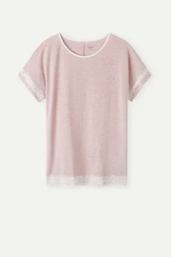 Maglia a Manica Corta in Modal Dettagli Pizzo