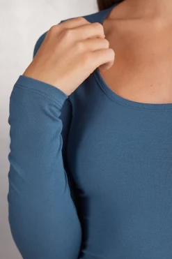 Maglia a Manica Lunga con Scollo a Madonna in Micromodal