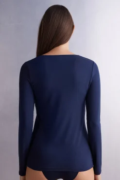 Maglia a Manica Lunga con Scollo a Madonna in Micromodal