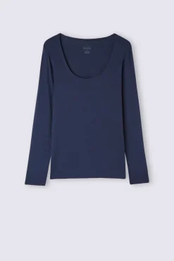 Maglia a Manica Lunga con Scollo a Madonna in Micromodal