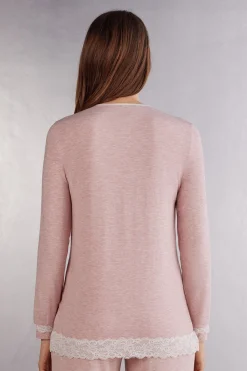 Maglia Aperta Davanti in Modal e Pizzo