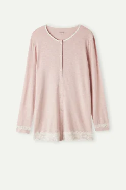 Maglia Aperta Davanti in Modal e Pizzo