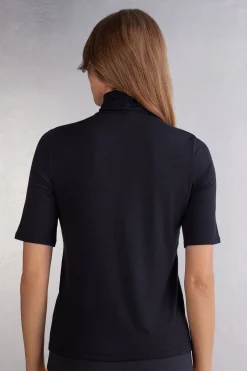 Maglia Manica Corta Collo Alto Modal con Cashmere Light