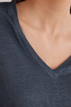 Maglia Manica Corta con Scollo a V in Lino