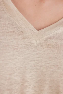 Maglia Manica Corta con Scollo a V in Lino
