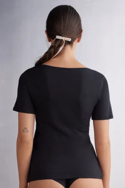 Maglia Manica Corta con Scollo a Madonna in Cotone Ultrafresh