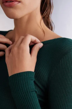 Maglia Manica Lunga a Girocollo Ampio in Lana e Seta