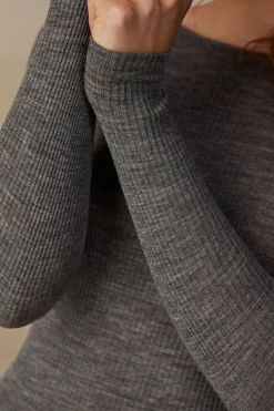 Maglia Manica Lunga a Girocollo Ampio in Lana e Seta