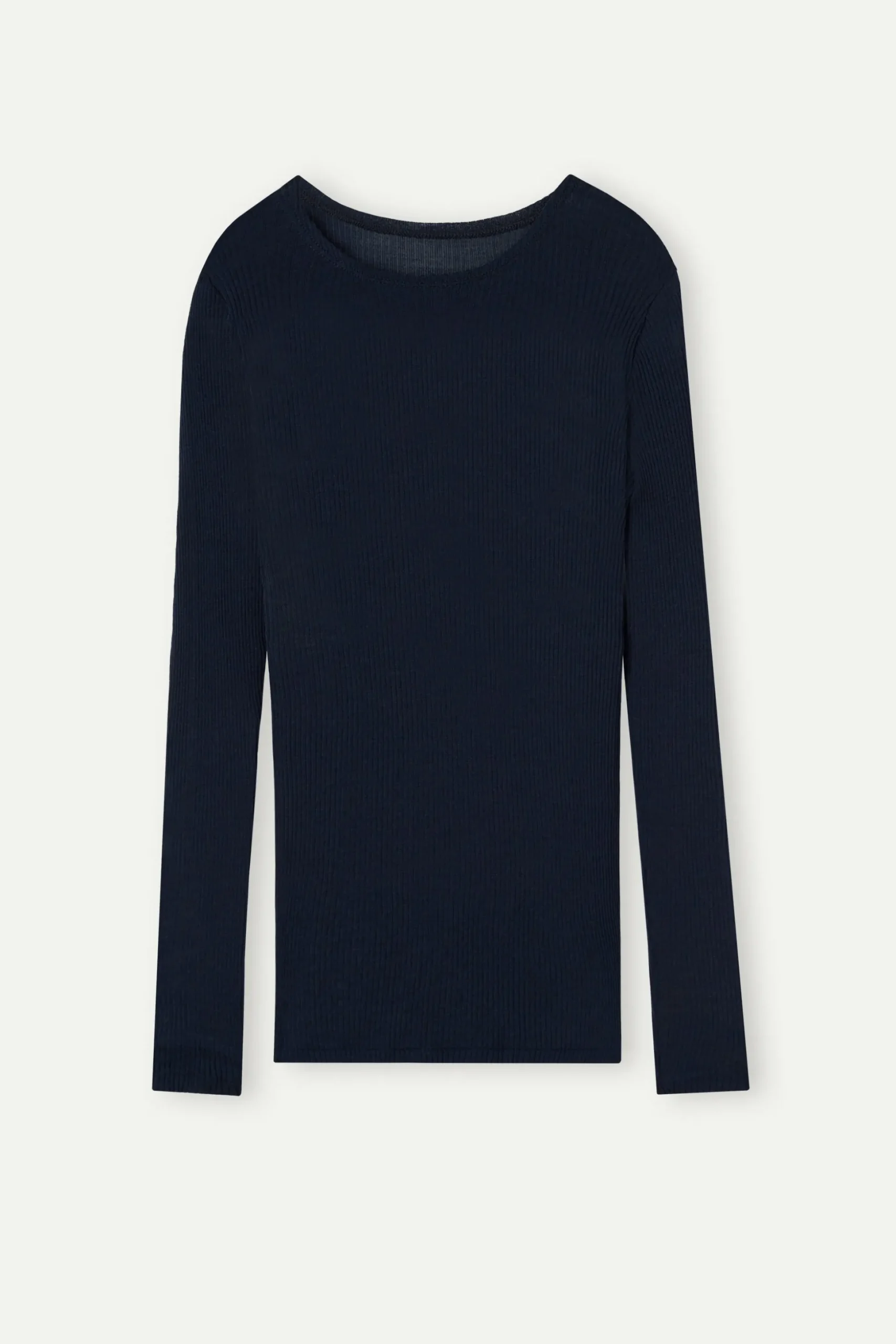 Maglia Manica Lunga a Girocollo Ampio in Lana e Seta
