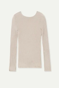 Maglia Manica Lunga a Girocollo Ampio in Lana e Seta