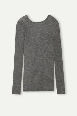 Maglia Manica Lunga a Girocollo Ampio in Lana e Seta