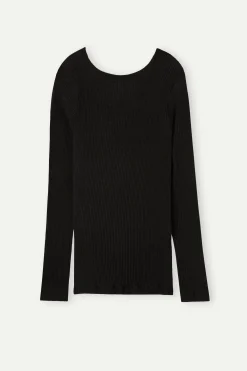 Maglia Manica Lunga a Girocollo Ampio in Lana e Seta