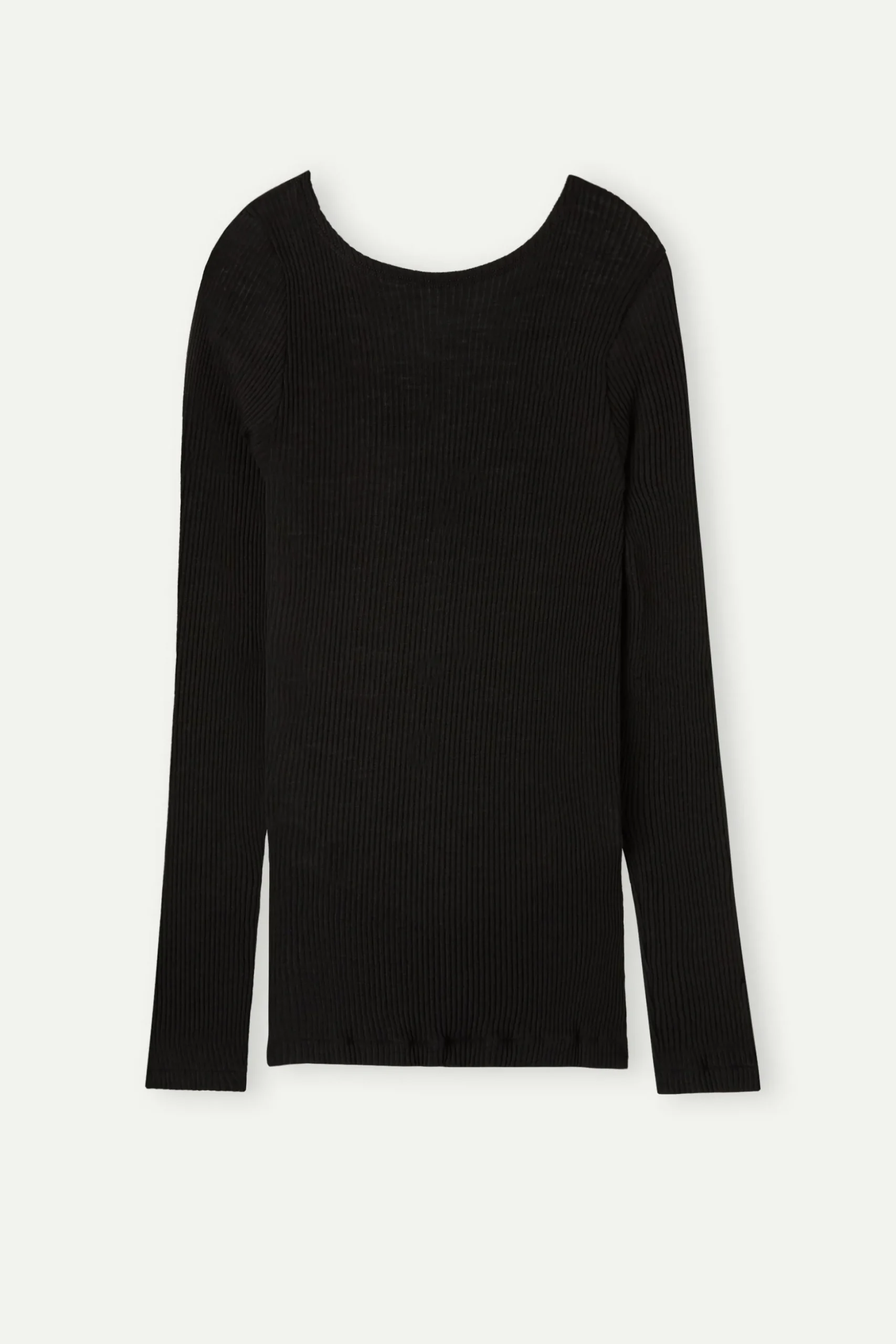 Maglia Manica Lunga a Girocollo Ampio in Lana e Seta
