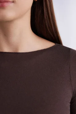 Maglia Manica Lunga in Modal con Cashmere e Scollo a Barchetta
