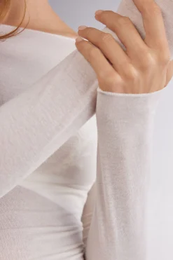 Maglia Manica Lunga in Modal con Cashmere e Scollo a Barchetta
