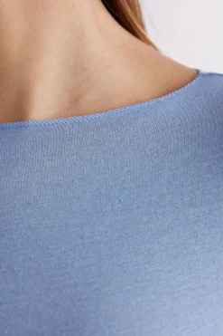 Maglia Manica Lunga in Modal con Cashmere e Scollo a Barchetta