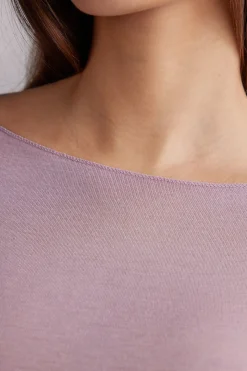 Maglia Manica Lunga in Modal con Cashmere e Scollo a Barchetta