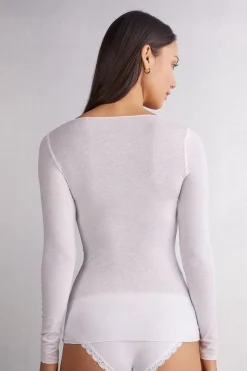 Maglia Manica Lunga in Modal con Cashmere e Scollo a Barchetta