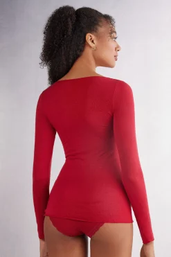 Maglia Manica Lunga in Modal con Cashmere e Scollo a Barchetta