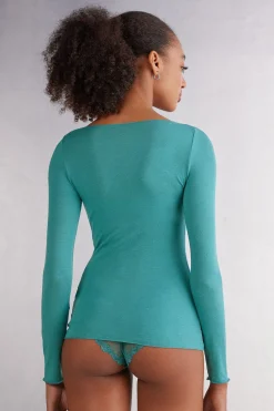 Maglia Manica Lunga in Modal con Cashmere e Scollo a Barchetta