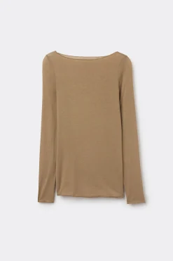 Maglia Manica Lunga in Modal con Cashmere e Scollo a Barchetta