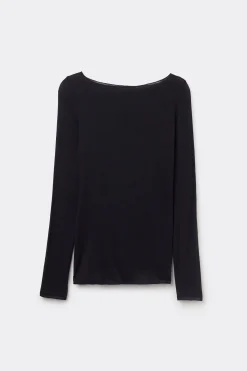 Maglia Manica Lunga in Modal con Cashmere e Scollo a Barchetta