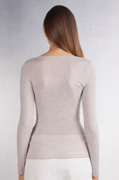 Maglia Manica Lunga Modal Ultralight con Cashmere Scollo Madonna