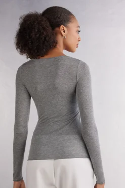 Maglia Manica Lunga Modal Ultralight con Cashmere Scollo Madonna