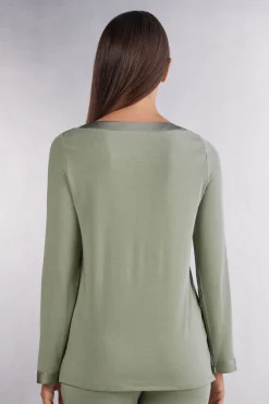 Maglia Manica Lunga Scollo a Barchetta in Modal Satin Details