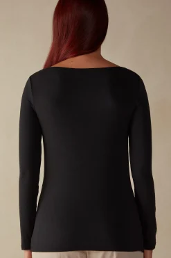 Maglia Manica Lunga Scollo a Barchetta in Micromodal