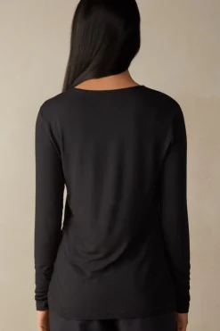 Maglia Manica Lunga Scollo a Girocollo in Micromodal