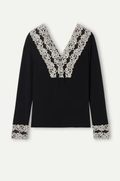 Maglia Manica Lunga Scollo a V Pretty Flowers