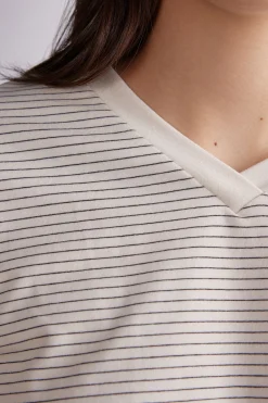 Maglia Scollo a V Creamy Stripes
