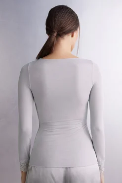 Maglia scollo a V in Modal Cashmere Ultralight e Pizzo