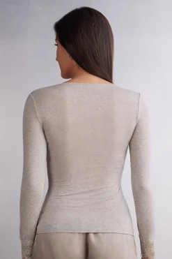 Maglia scollo a V in Modal Cashmere Ultralight e Pizzo