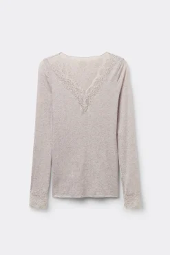 Maglia scollo a V in Modal Cashmere Ultralight e Pizzo